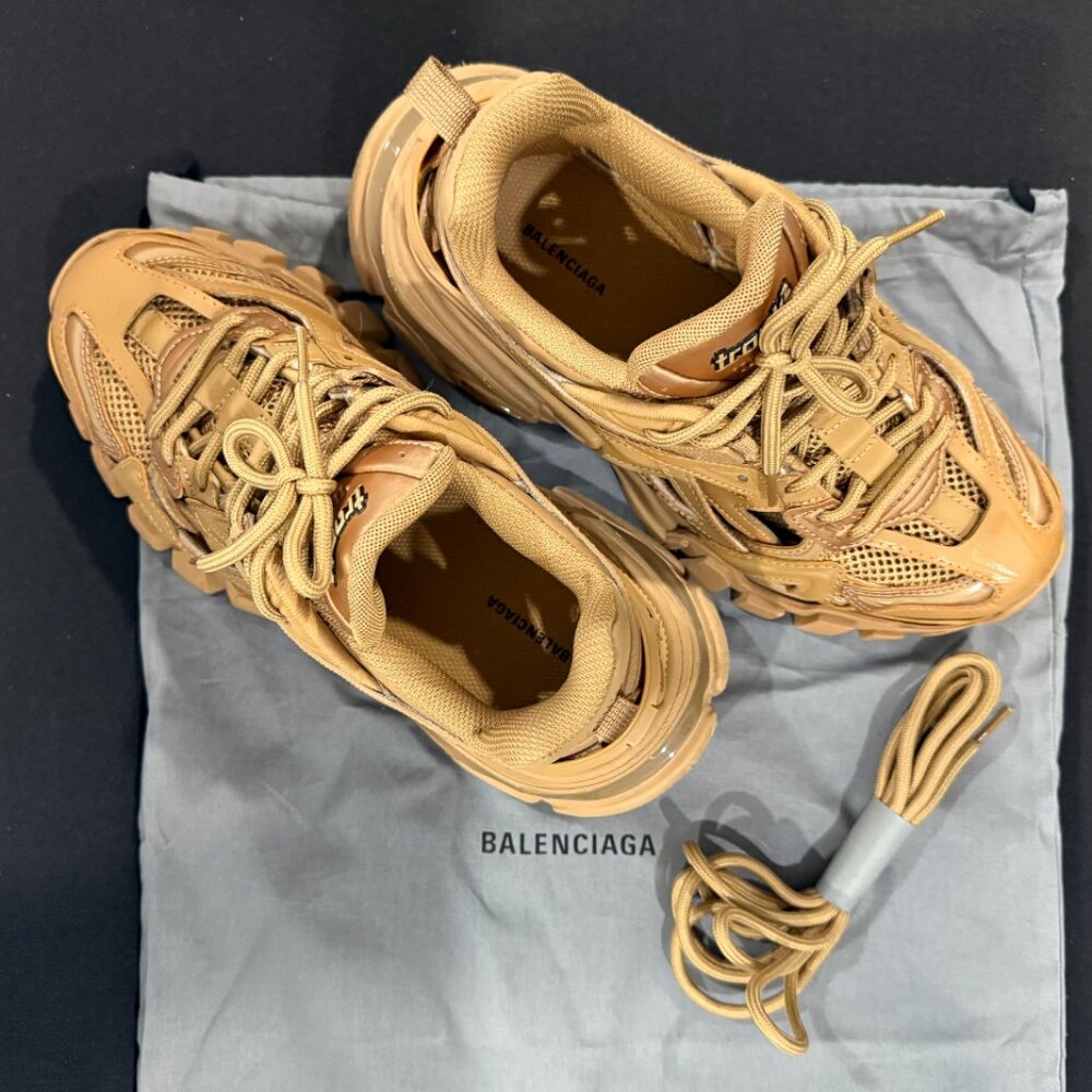 Balenciaga Brown Faux Leather and Mesh Track 2 Sneakers